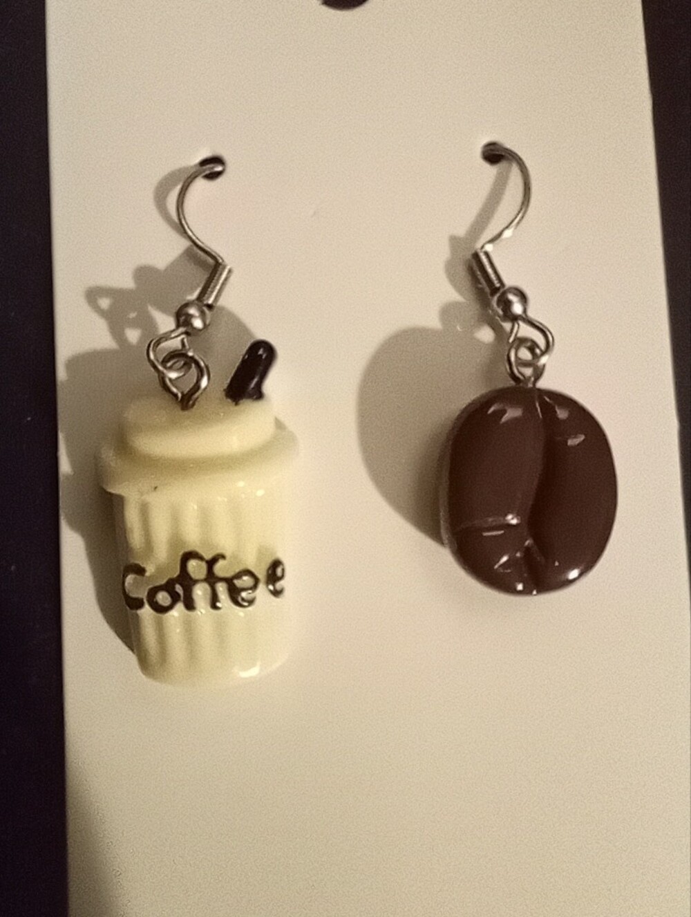 Coffee Cup and Coffee Bean Dangle Earrings